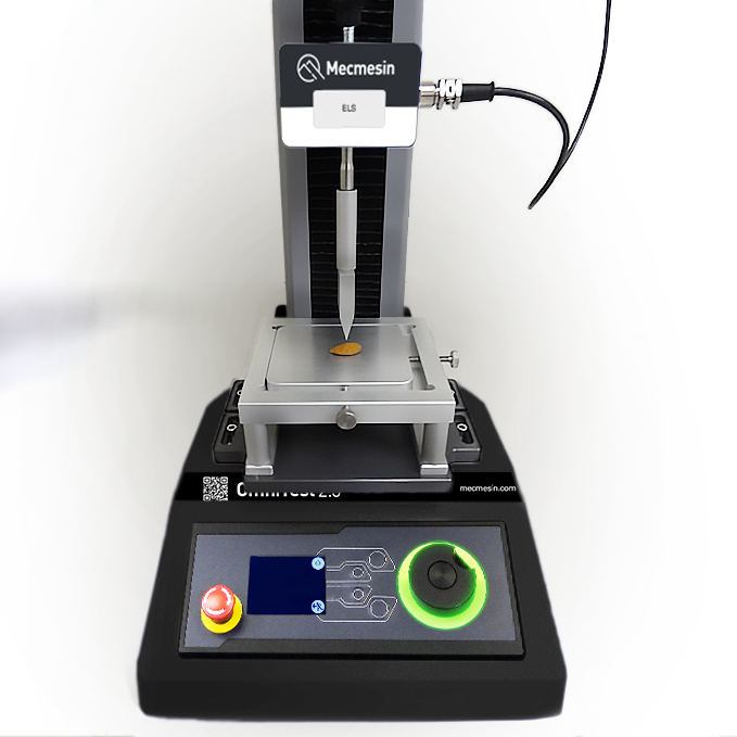 Software-controlled texture analyzer fitted with specialized fixtures to perform a shear test